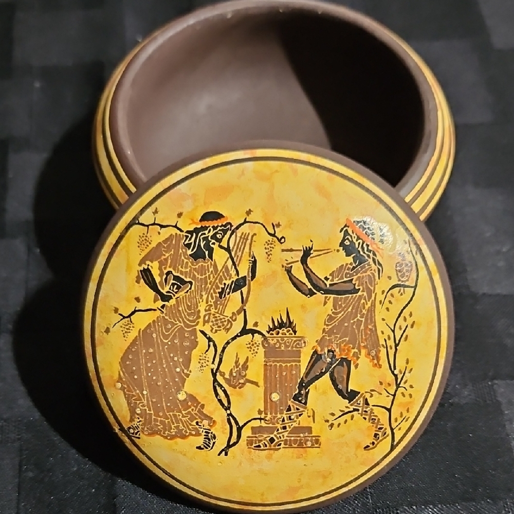 Handcrafted and Painted Greek Jewelry/Trinket Box Depicting Mythological Figures